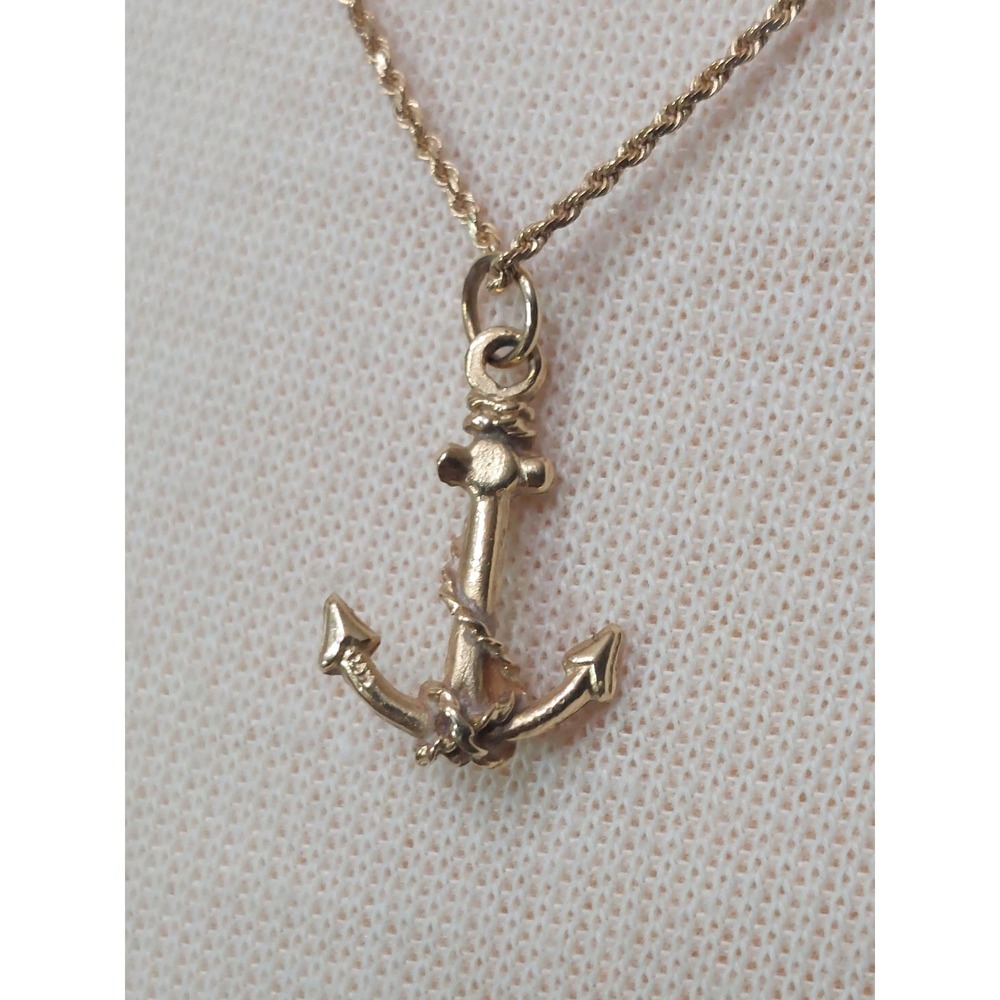 14K Gold Anchor Necklace Nautical Rope Chain Maritime Pendant 20" Vintage 4.4 g - Picture 3 of 16